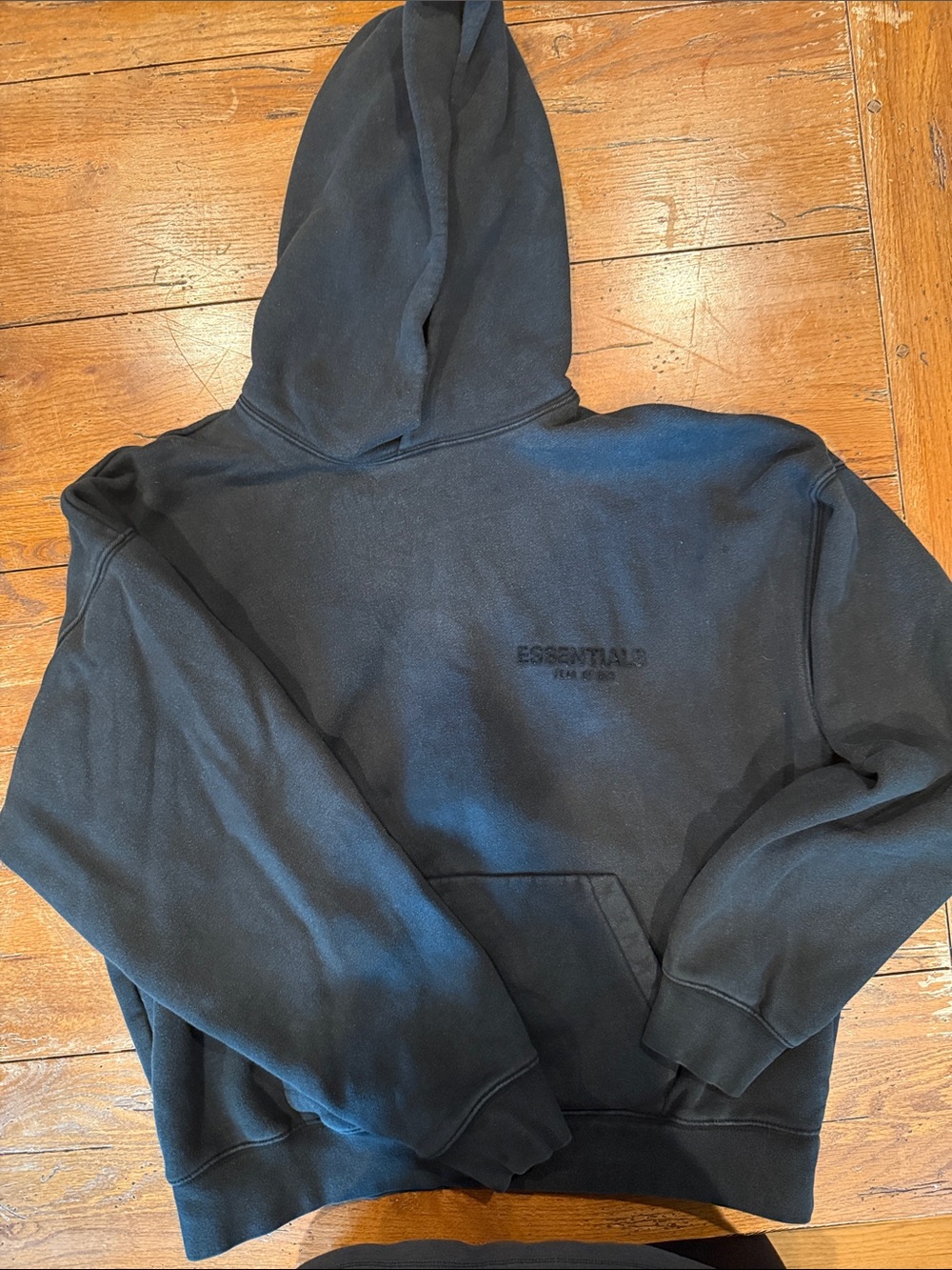 Essentials Black Pullover Hoodie with Tonal Logo